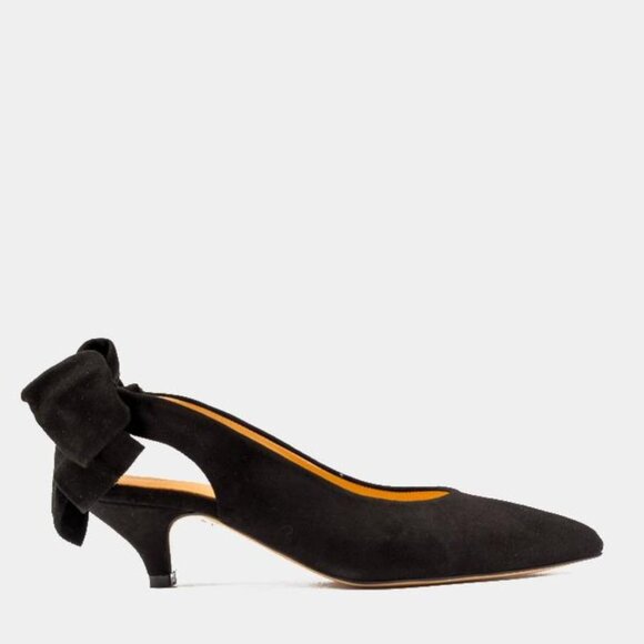 Ganni Sabine Black Suede Slingback Low Kitten Heel Bow Detail Point 38 US 8 - Picture 1 of 4